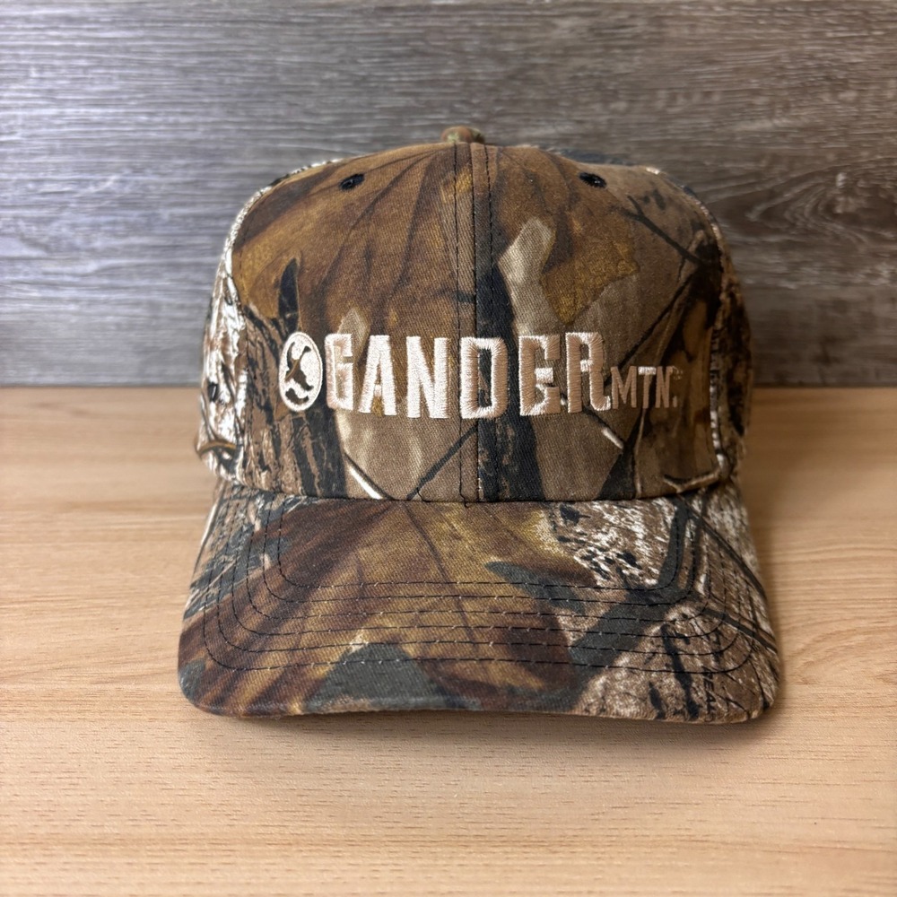 Vintage Gander Mountain Hat Strap Brown Camo Camouflage Hunting Adjustable